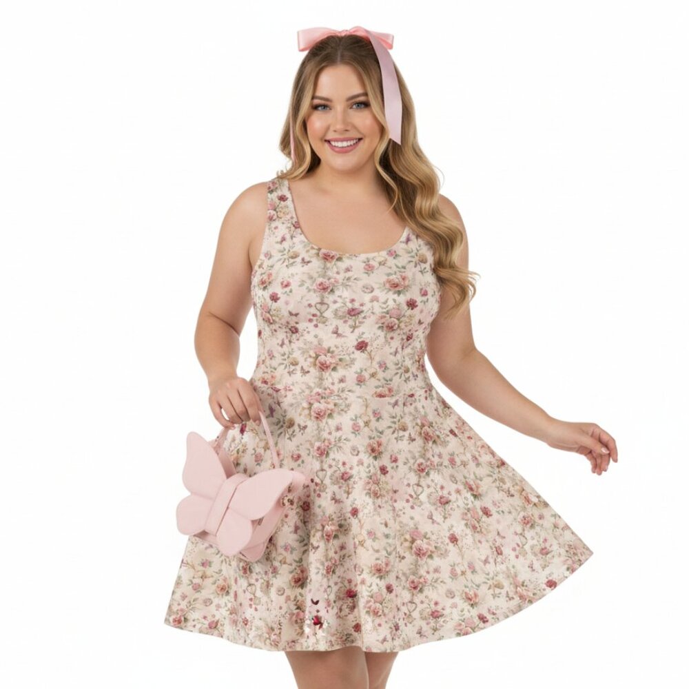 Coquette Butterfly Rose Heart Pinup Swing Dress